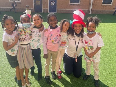 Ms. Alford and  Bouie students on Dr. Seuss Day